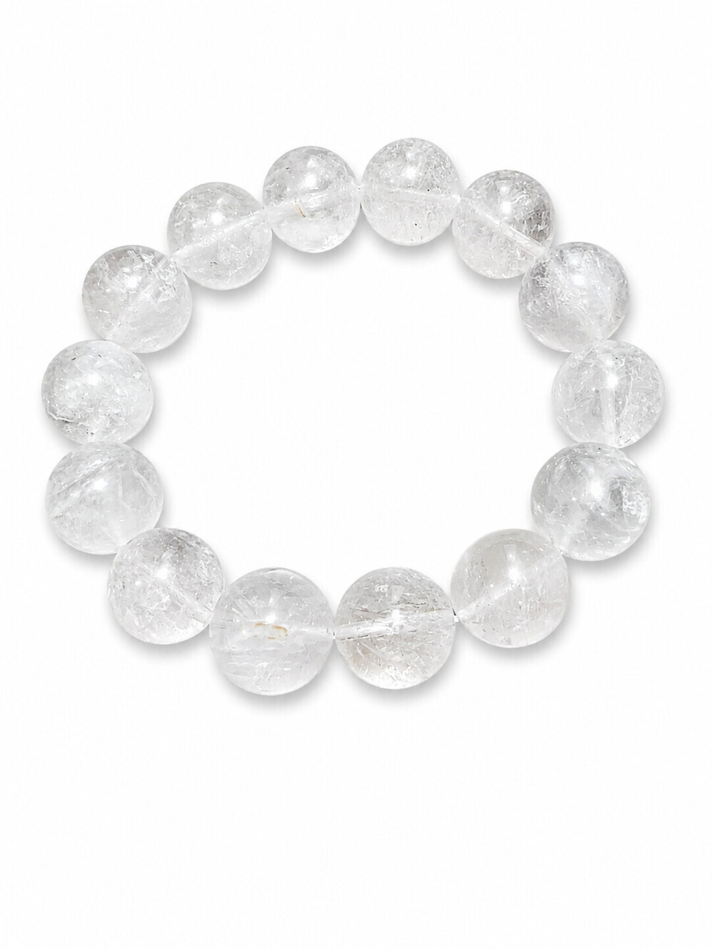 White Clear Quartz Beaded Stretch Bracelet High-Clarity W/ Natural Inclusions 7"